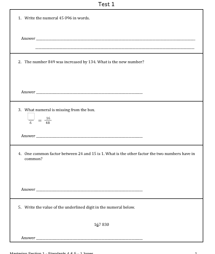 Mastering Section 1 - S.E.A Mathematics Book for Stds 4 & 5